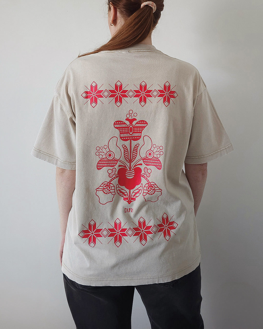 Red Motanka Graphic T-Shirt — Washed Ivory