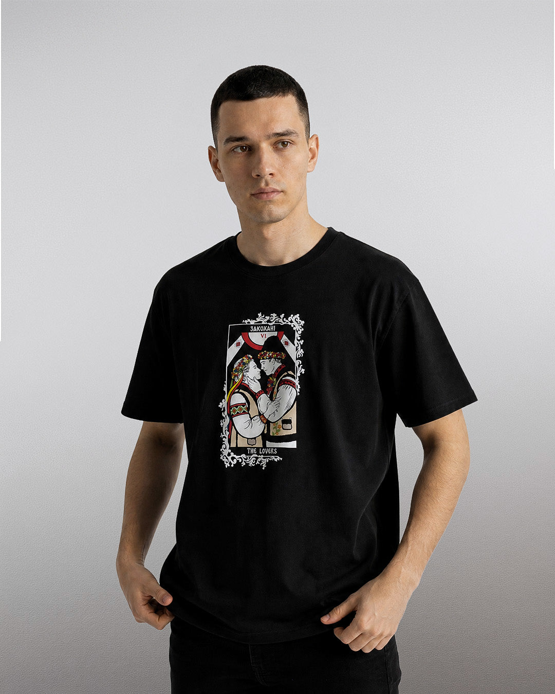 The Lovers Tarot Card T-Shirt with Tree of Life Back Print