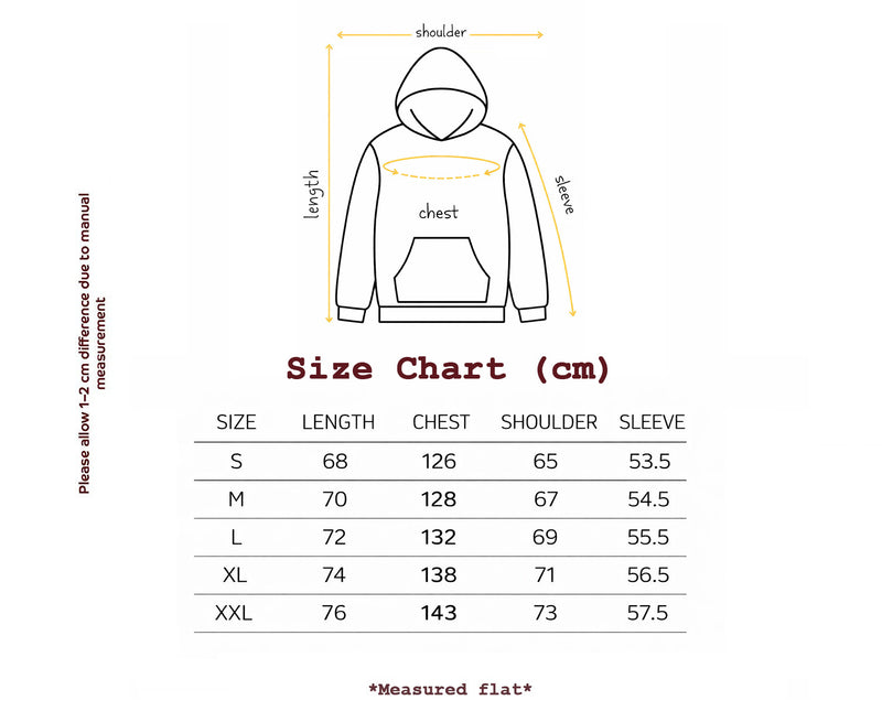 Size chart for Playing Cards Oversized Fleece Hoodie