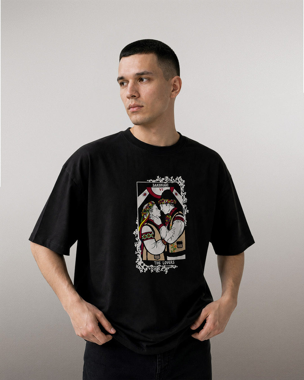 The Lovers Tarot Card T-Shirt with Tree of Life Back Print