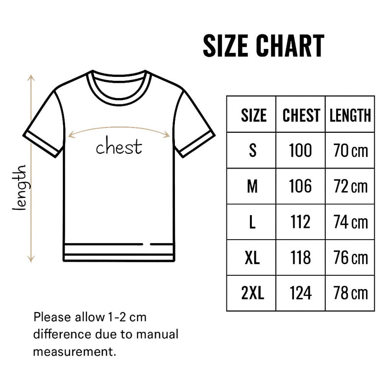 Size chart for Varenyky Connecting People T-shirt
