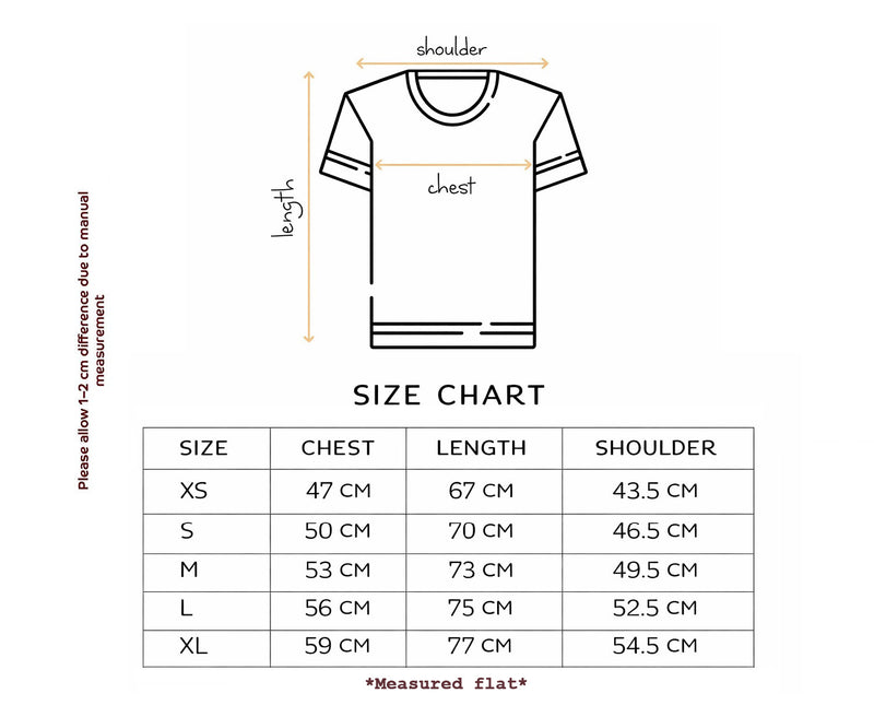 Size chart for Ace of Hearts T-Shirt | Playing Cards Collection
