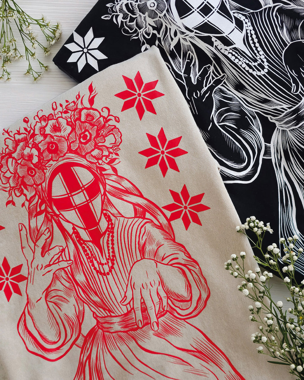 Red Motanka Graphic T-Shirt — Washed Ivory