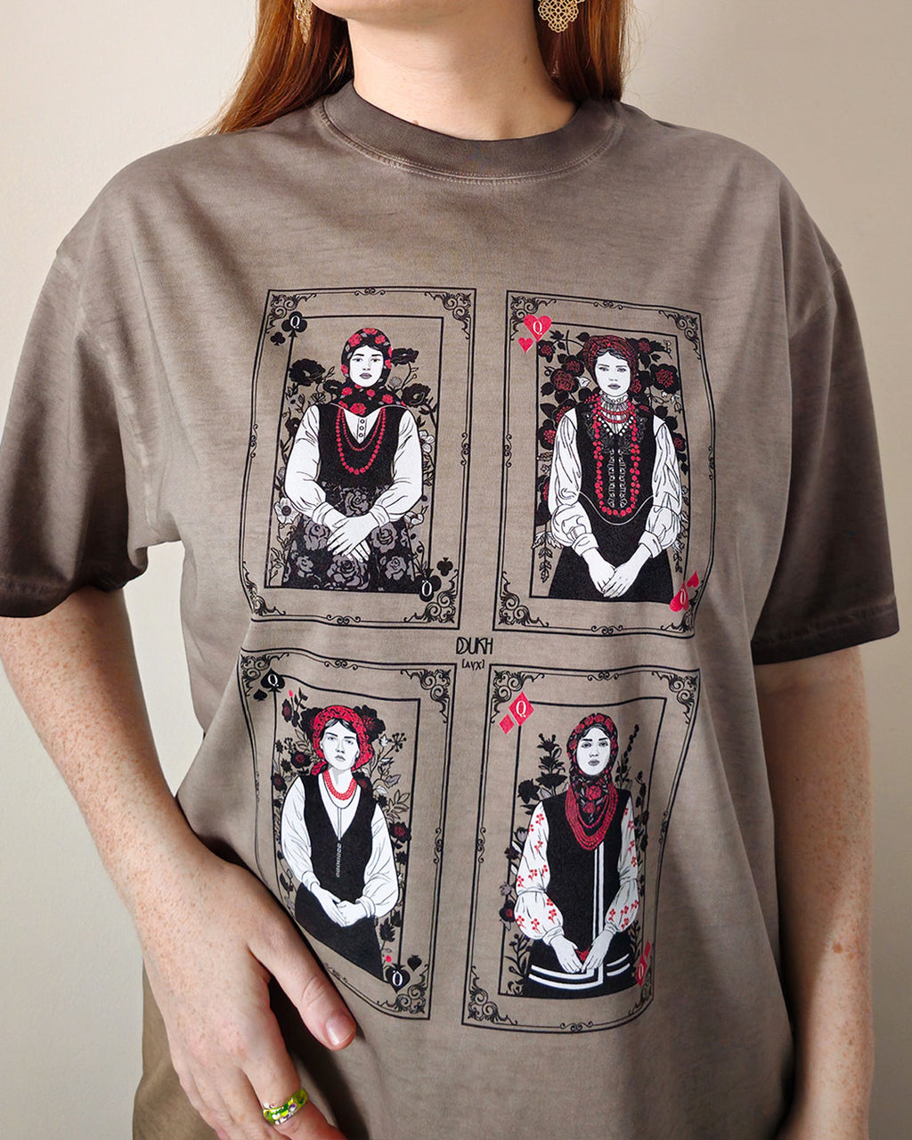 Four Queens T-shirt – Two-Sided Print – Faded Coffee