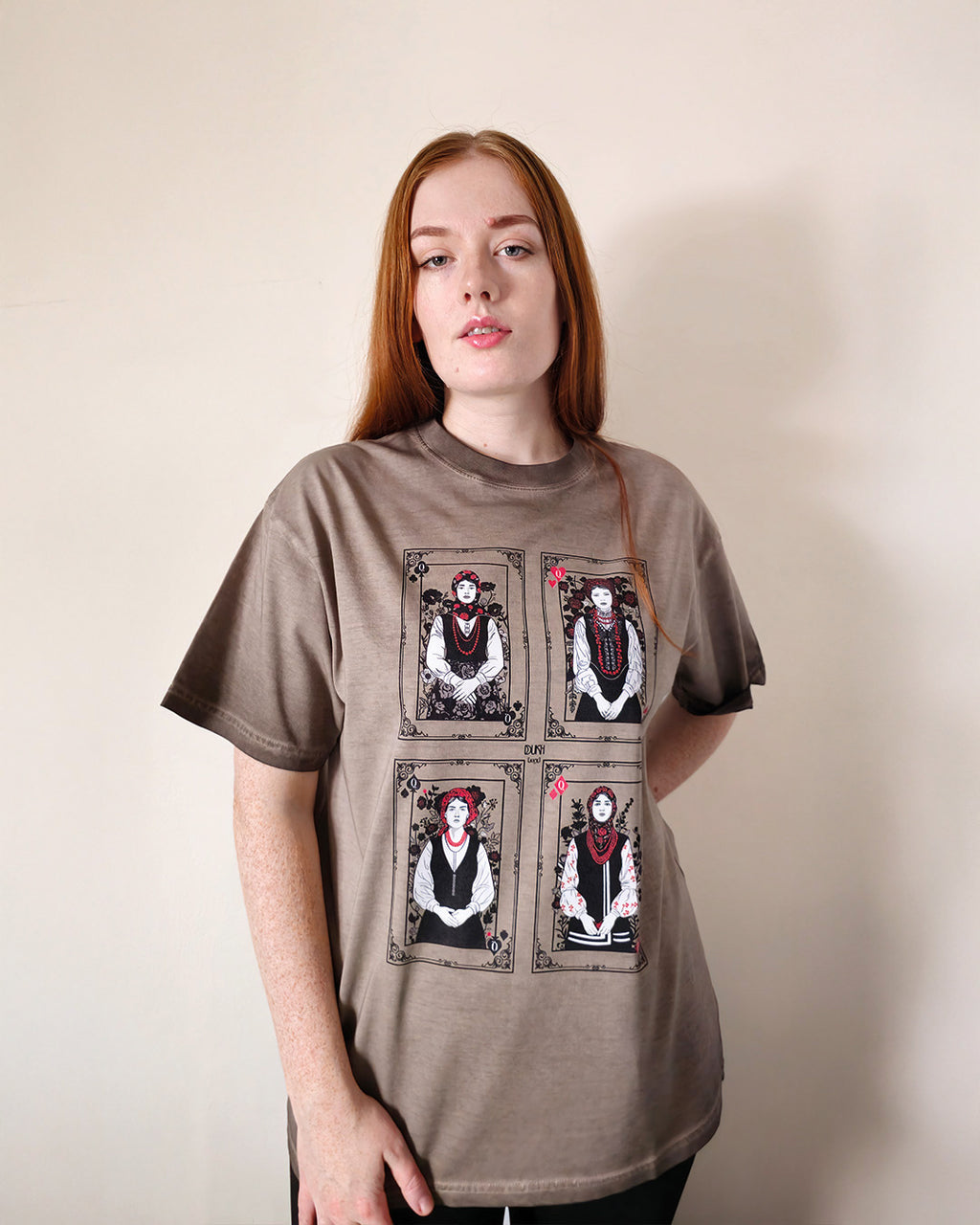 Four Queens T-shirt – Two-Sided Print – Faded Coffee