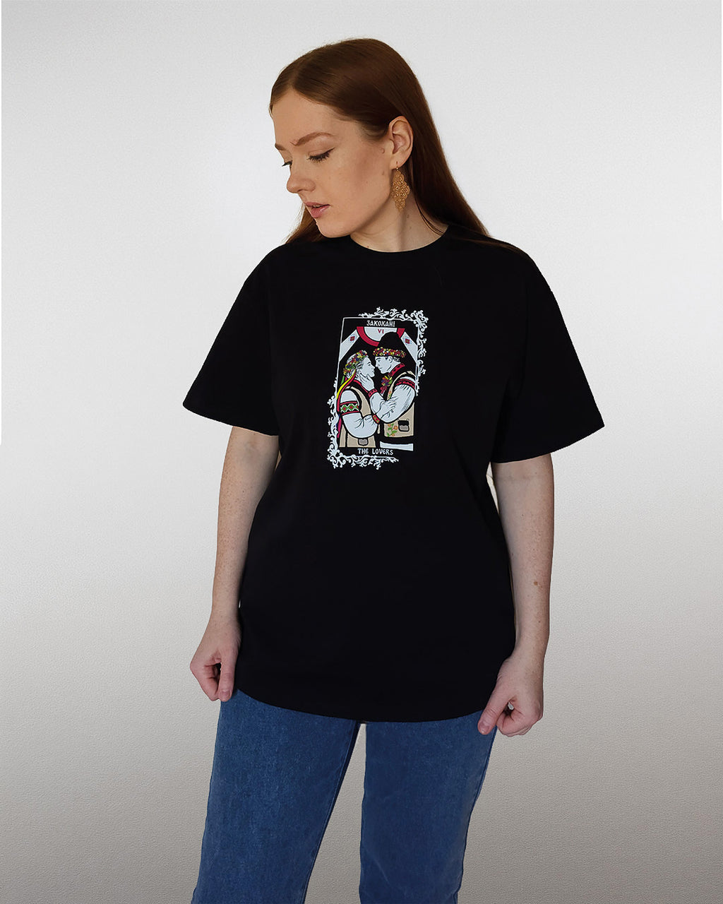 The Lovers Tarot Card T-Shirt with Tree of Life Back Print