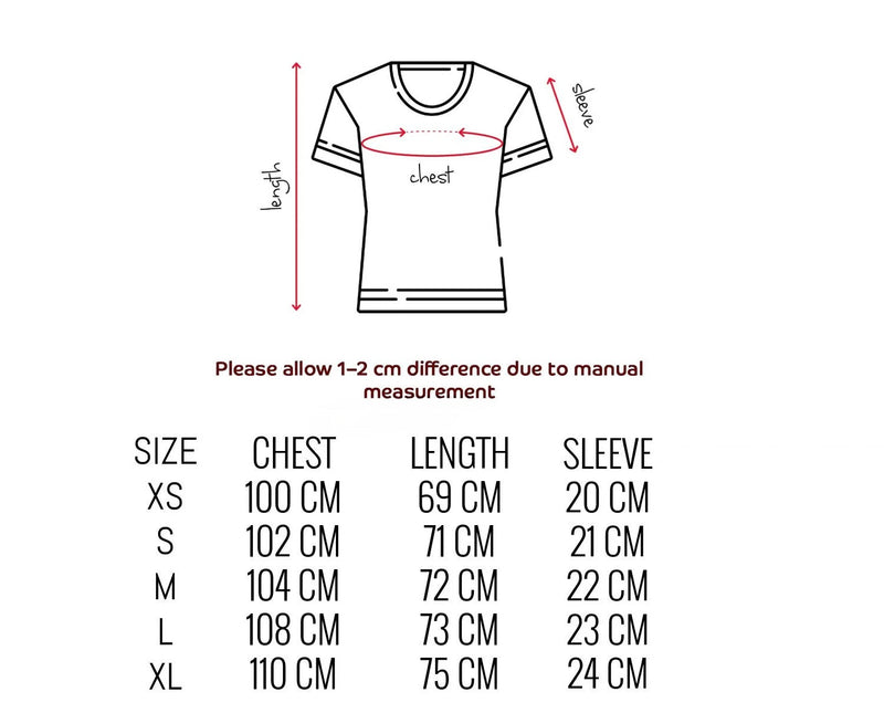 Size chart for Female Joker Card  T-shirt