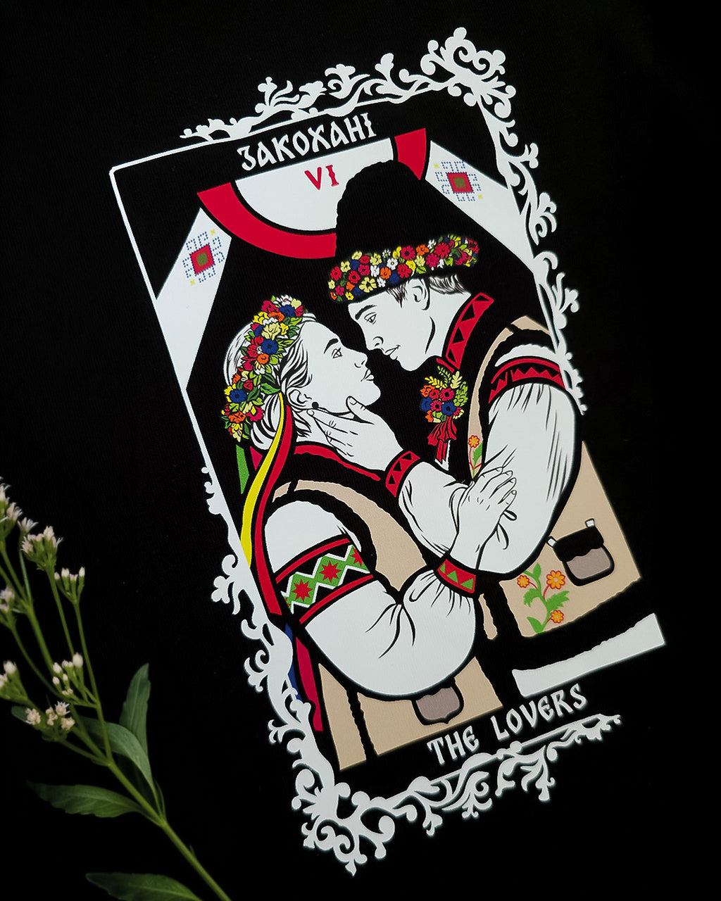 The Lovers Tarot Card T-Shirt with Tree of Life Back Print