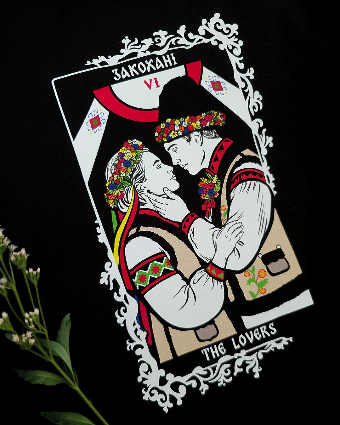 The Lovers Tarot Card T-Shirt with Tree of Life Back Print
