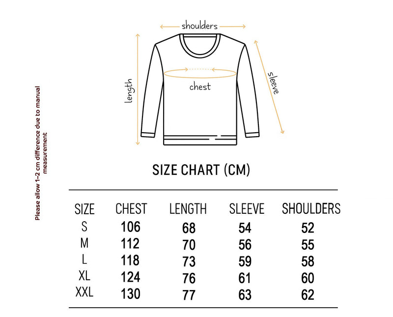 Size chart for Glow-in-the-Dark “ХолЄра Ясна” Long Sleeve