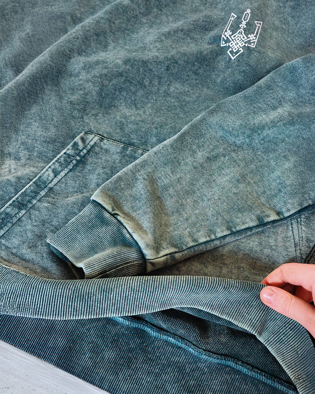 Geometric Tryzub Heavyweight Hoodie — Emerald Green Vintage Wash