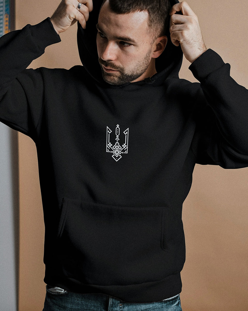 Geometric Tryzub Hooded Sweatshirt