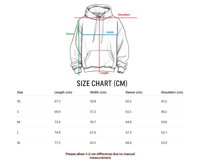 Size chart for Geometric Tryzub Hooded Sweatshirt