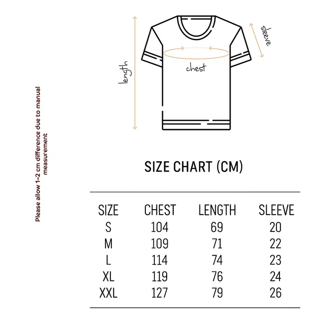 Size chart for Red Motanka Graphic T-Shirt — Washed Ivory