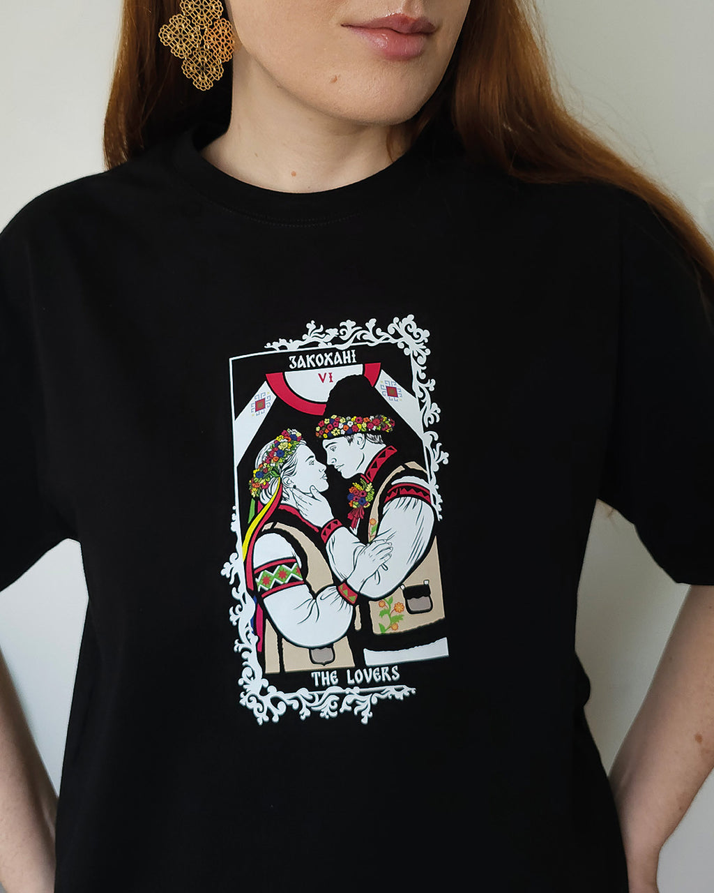 The Lovers Tarot Card T-Shirt with Tree of Life Back Print
