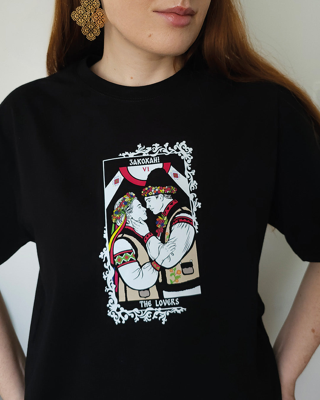 The Lovers Tarot Card T-Shirt with Tree of Life Back Print