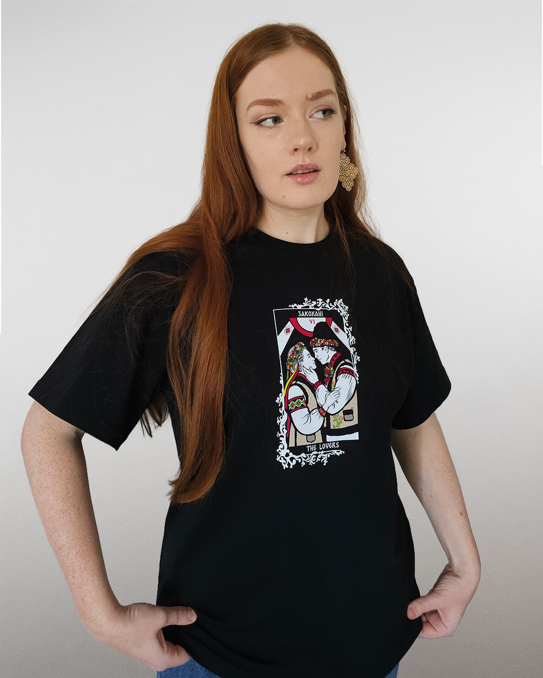 The Lovers Tarot Card T-Shirt with Tree of Life Back Print