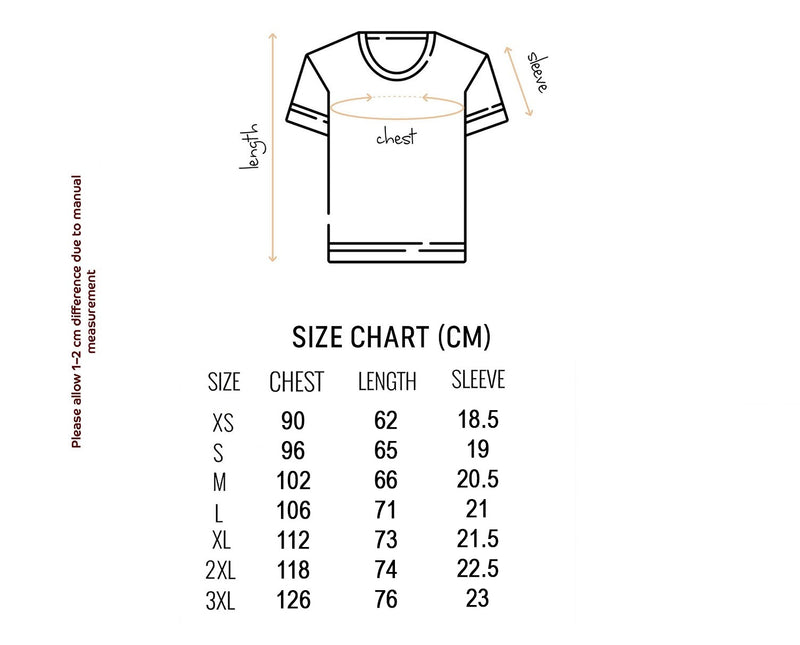 Size chart for Ukrainian Witch T-shirt